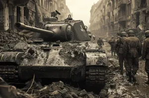 Dark Military Battlefield Tank Scene Representing War History